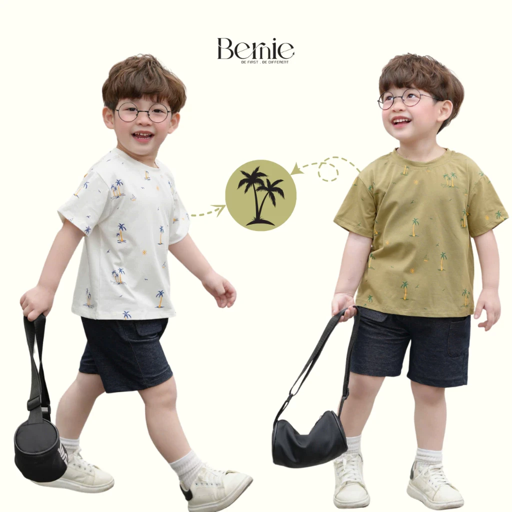 Bộ Cộc Tay Bé Trai Bernie Họa Tiết Cây Dừa Sunshine - Bộ quần áo bé trai cộc tay Mã 24B42