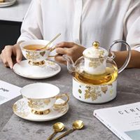 Bộ ấm chén sứ xương đế nến mạ vàng 24k