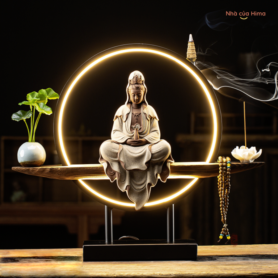 Thác trầm bồ tát quan âm đèn LED - xám