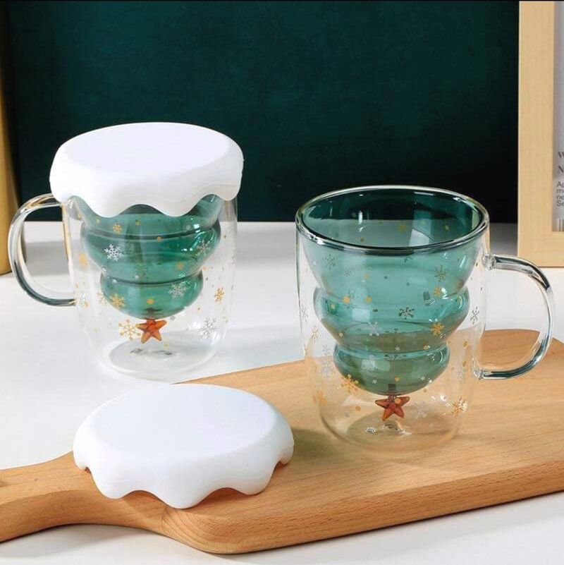 Cốc cây thông noel nắp silicone tuyết trắng CTT23.1
