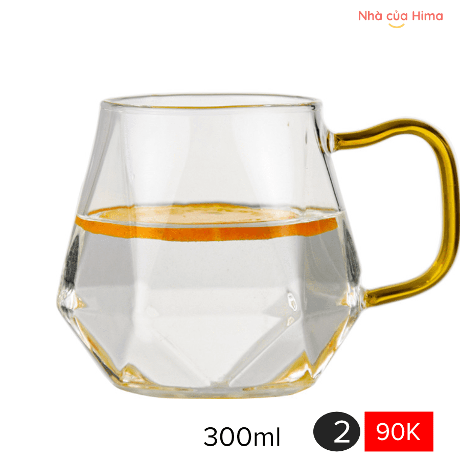 Cốc thuỷ tinh 2 quai vàng 300ml