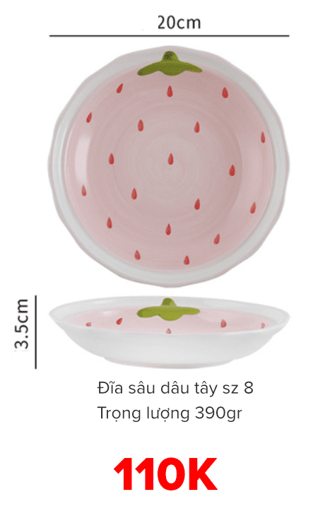 Đĩa sâu dâu tây đk 20cm phong cách vintage