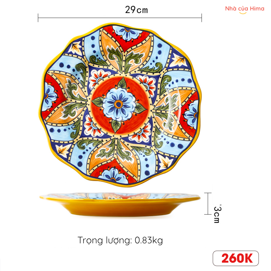 Đĩa phẳng Châu Âu OMK phong cách điạ trung hải đk 29cm