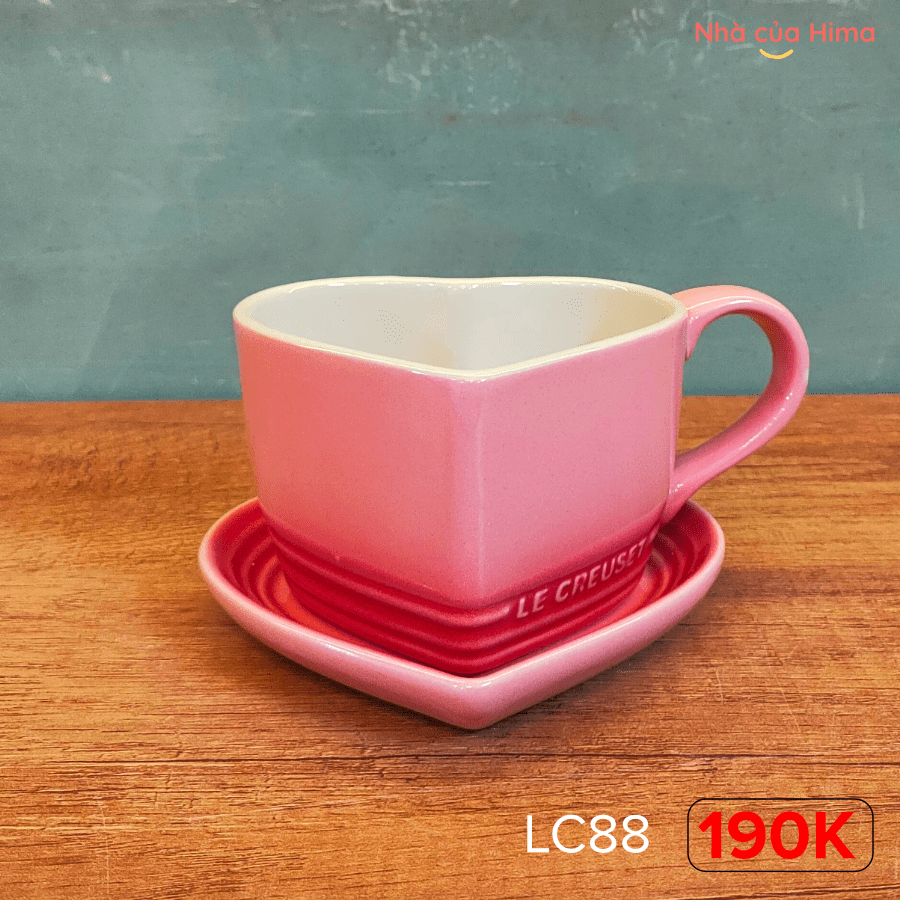 Set cốc + đĩa trái tim- LC nội địa -màu hồng gradient-9.5x6.5cm-LC88