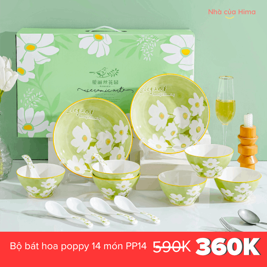 Bộ bát hoa poppy 14 món PP14
