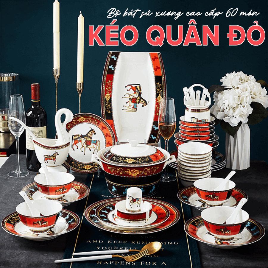 Bộ bát kéo quân 60 món đỏ