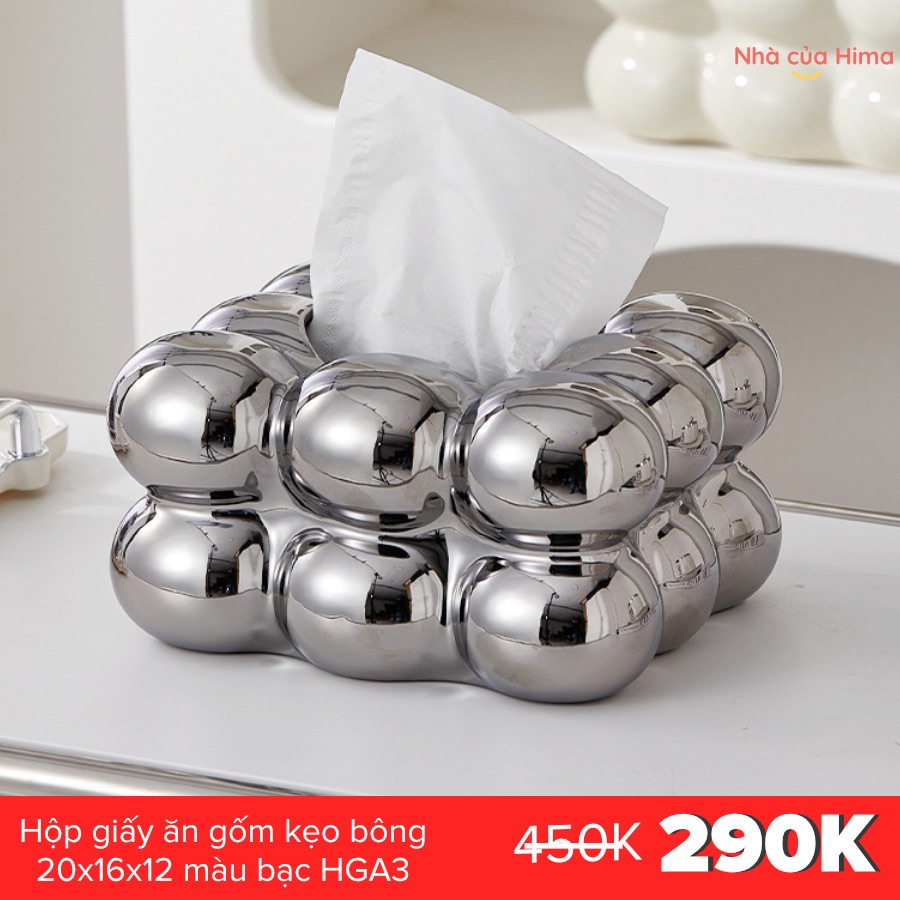 Hộp giấy ăn gốm kẹo bông 20x16x12cm màu bạc HGA3