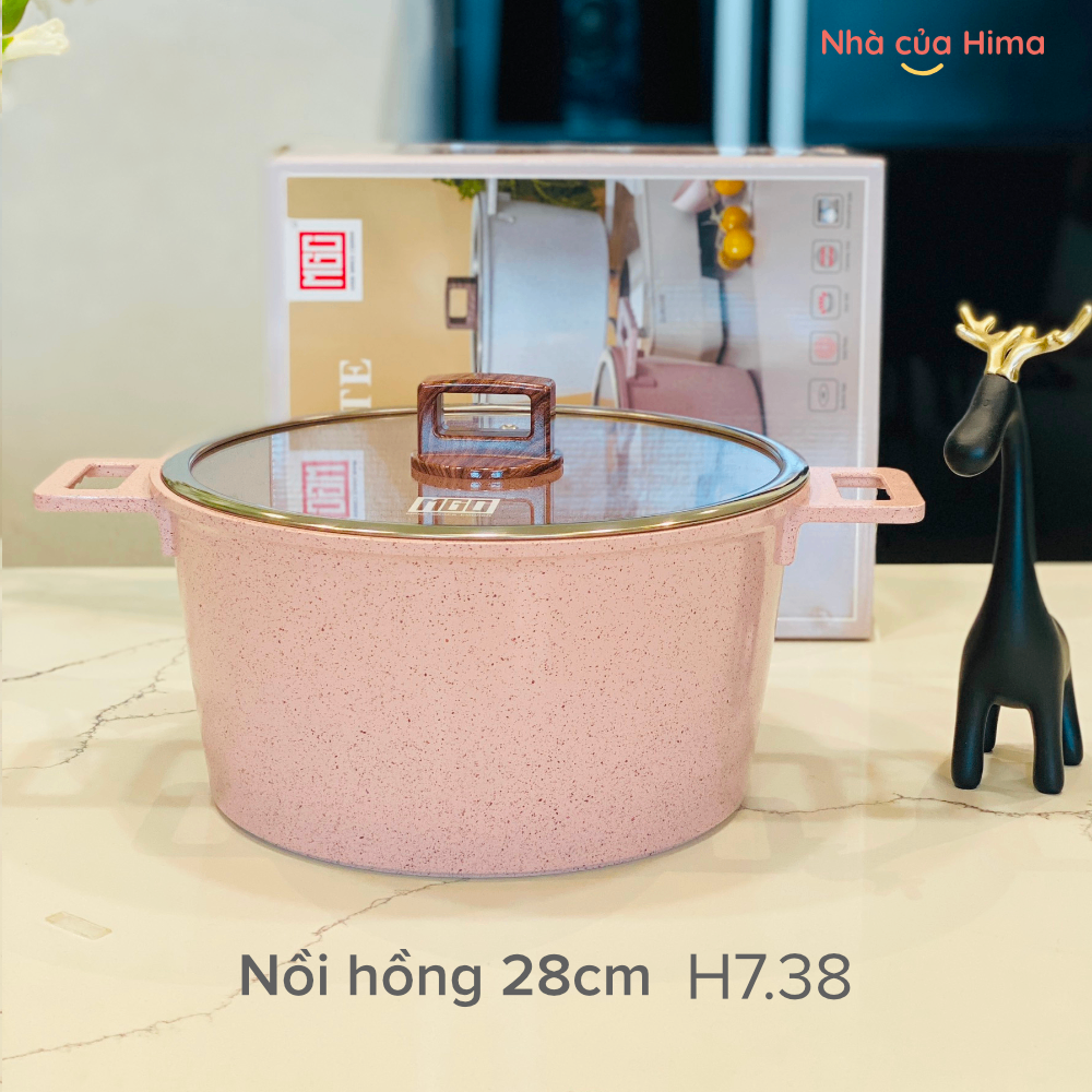 Nồi sâu lòng MGC chống dính 28cm - đá granite - có nắp - tay cầm gỗ - màu hồng H7.38