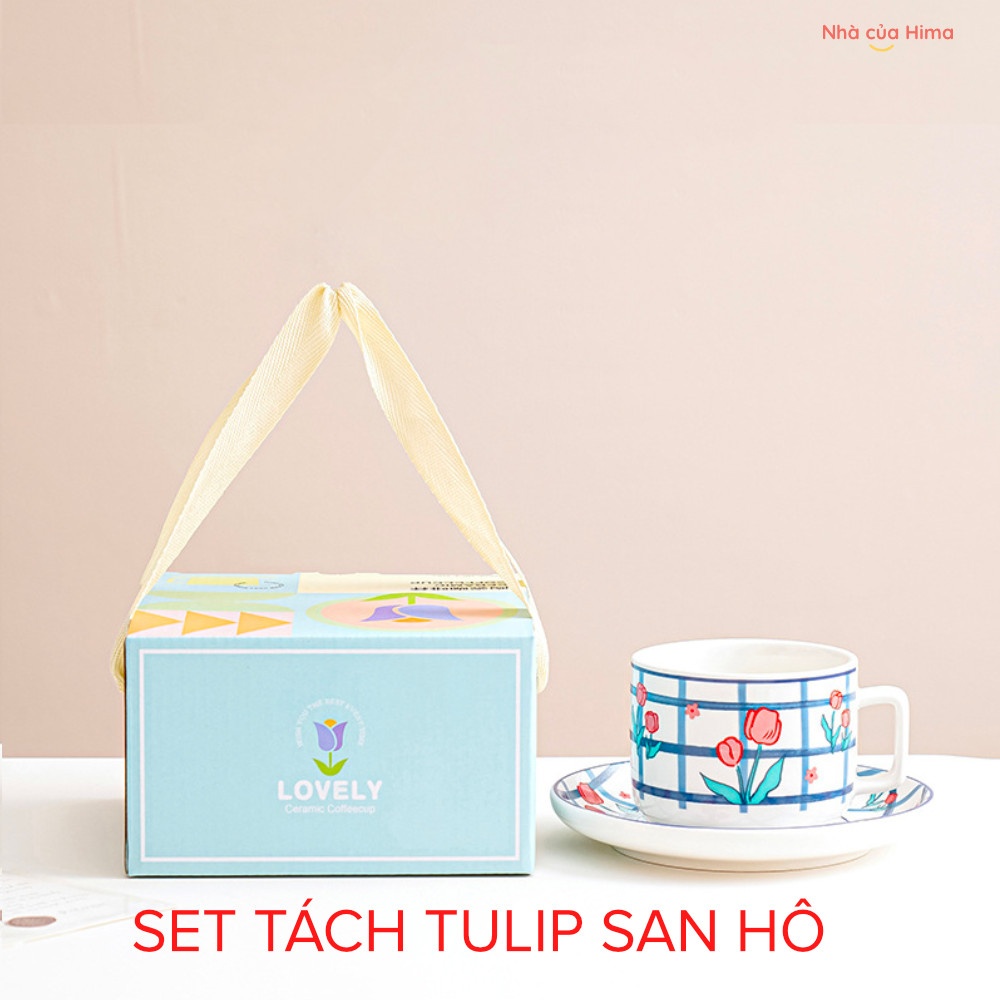 Set tách trà hoa tulip san hô - TL4