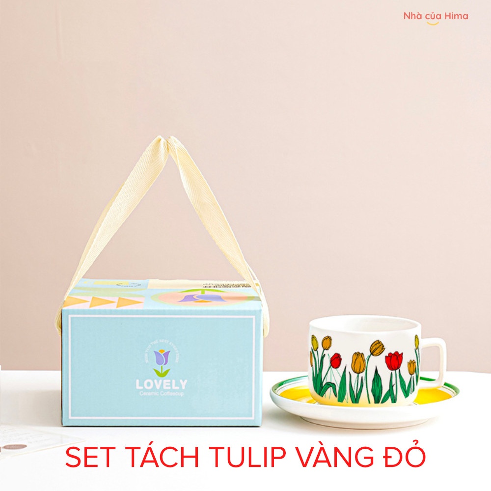 Set tách trà hoa tulip vàng đỏ - TL3
