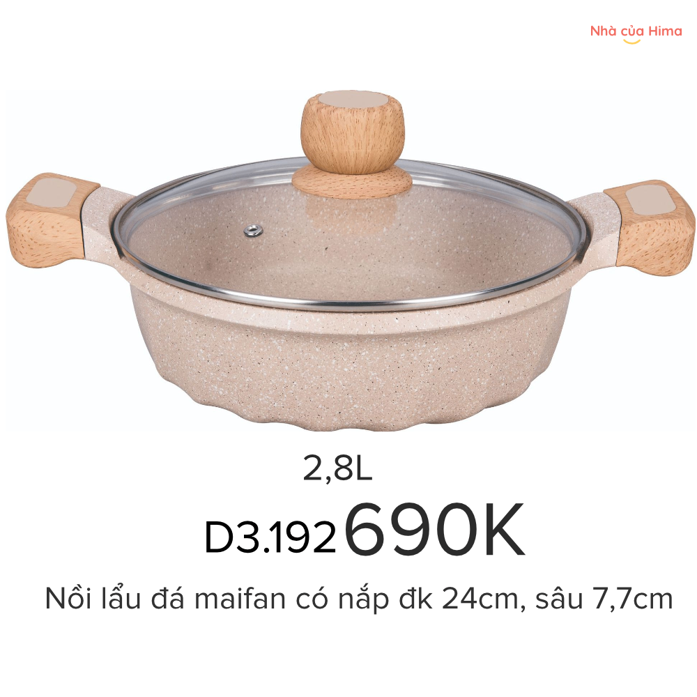 Nồi lẩu chống dính - hãng MGC - đá maifan - tay cầm gỗ - màu be - 24cm -D3.192