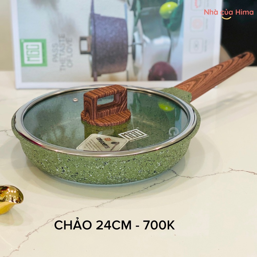 Chảo MGC chống dính 24cm - đá granite - có nắp - tay cầm gỗ - màu xanh rêu X7.33