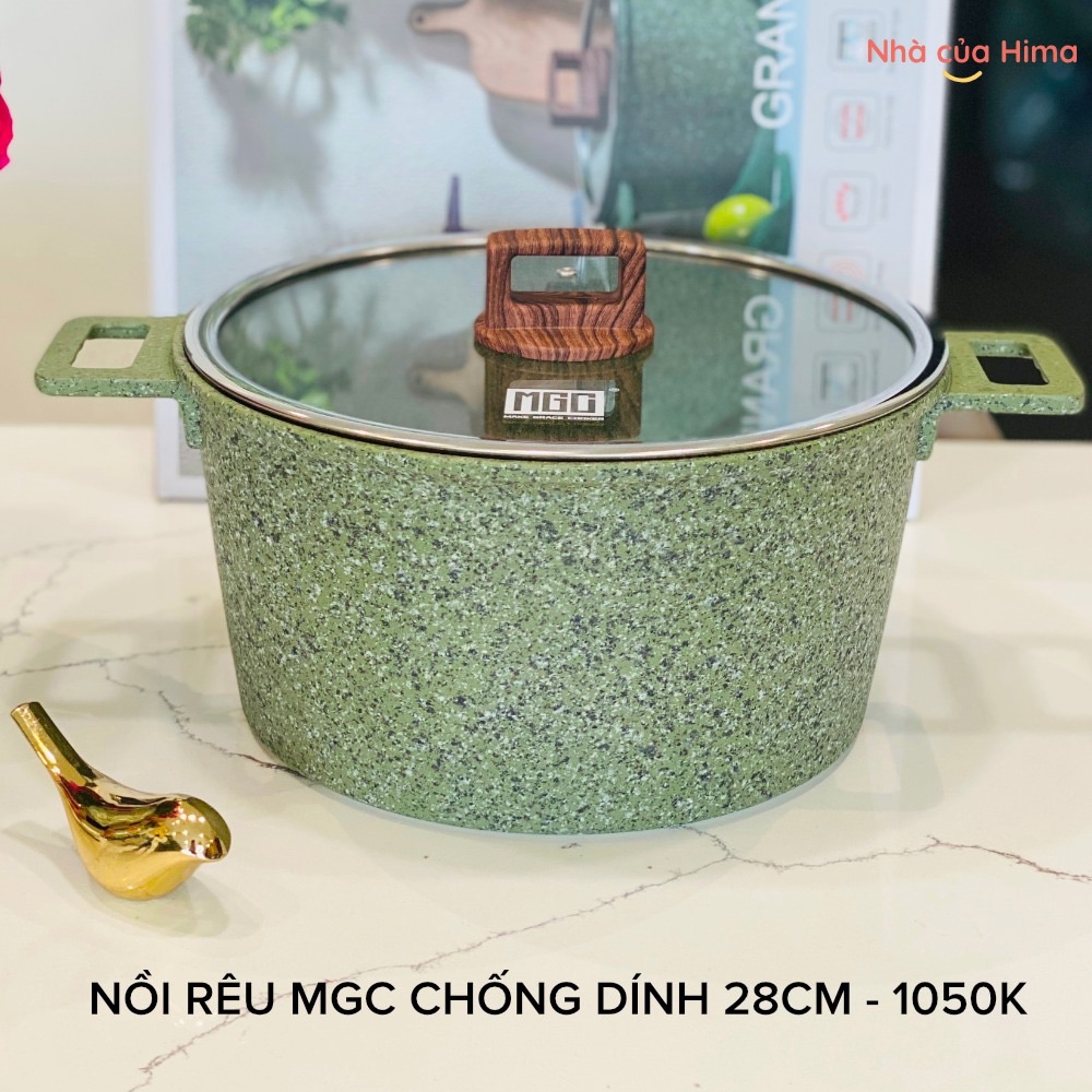 Nồi sâu lòng MGC chống dính 28cm - đá granite - có nắp - tay cầm gỗ - màu xanh rêu X7.38