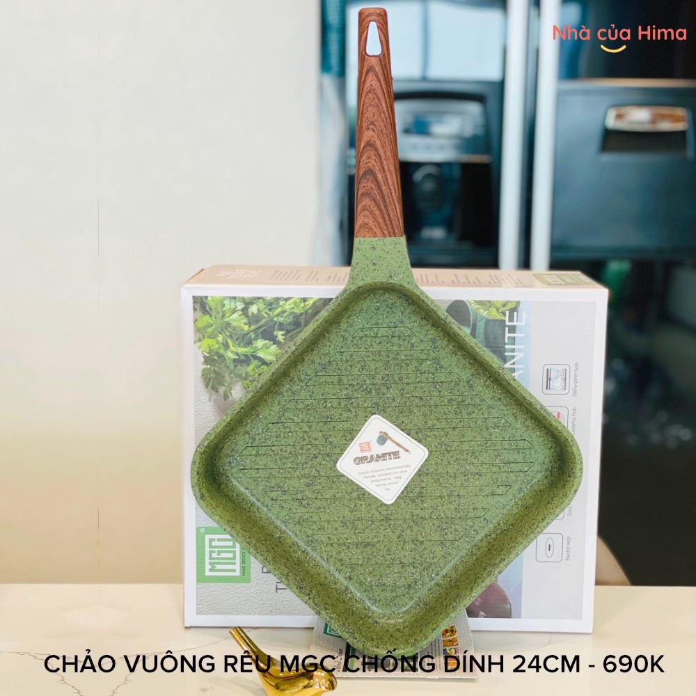 Chảo vuông MGC chống dính 24cm - đá granite - không nắp - tay cầm gỗ - màu xanh rêu X7.32