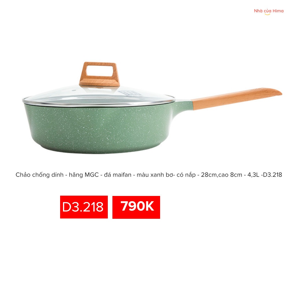 Chảo chống dính - hãng MGC - đá maifan - màu xanh mint - có nắp - 28cm - D3.218