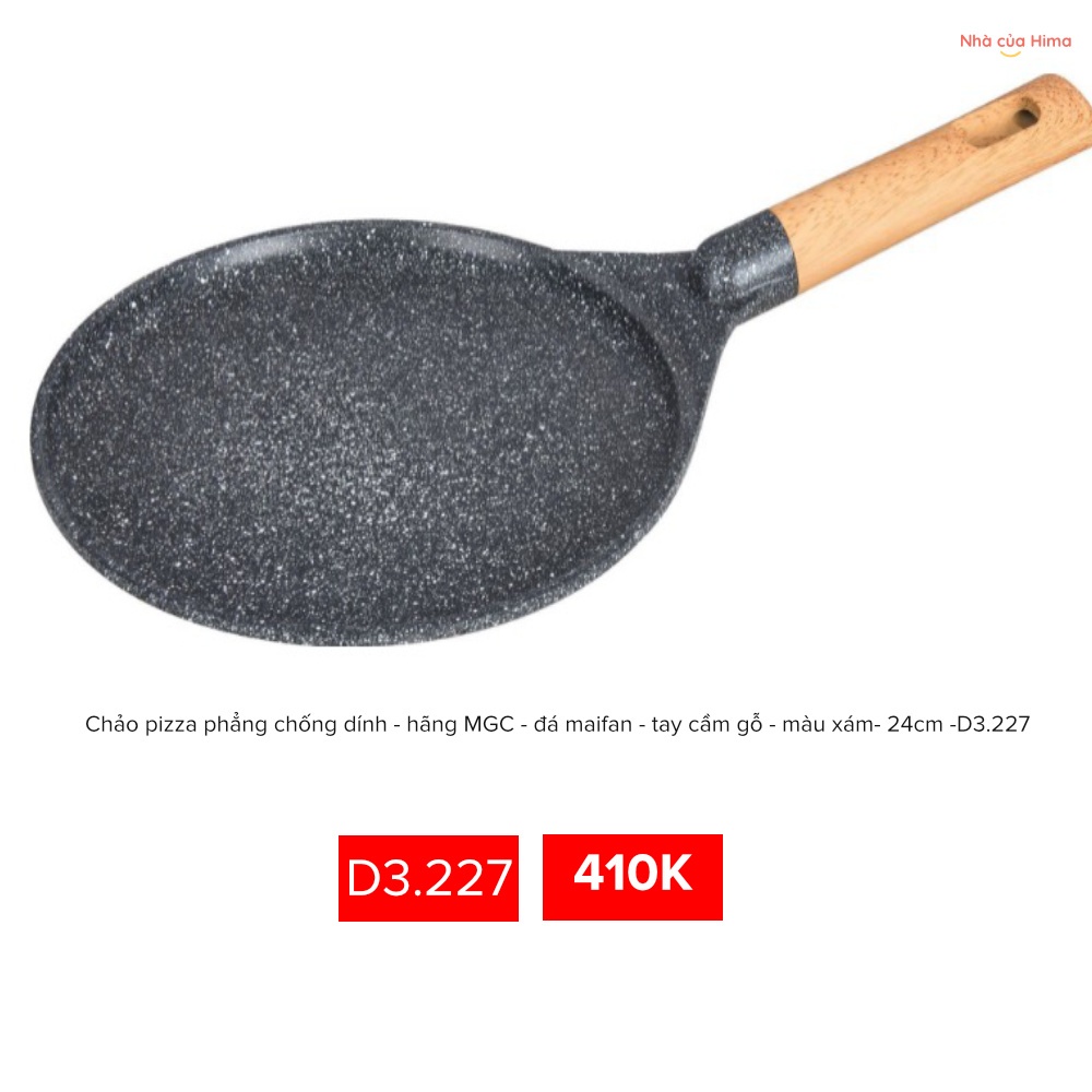 Chảo pizza phẳng chống dính - hãng MGC - đá maifan - tay cầm gỗ - màu xám- 24cm -D3.227