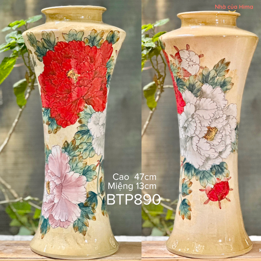 Bình gốm vuốt và vẽ tay bởi nghệ nhân Bát Tràng BTP900