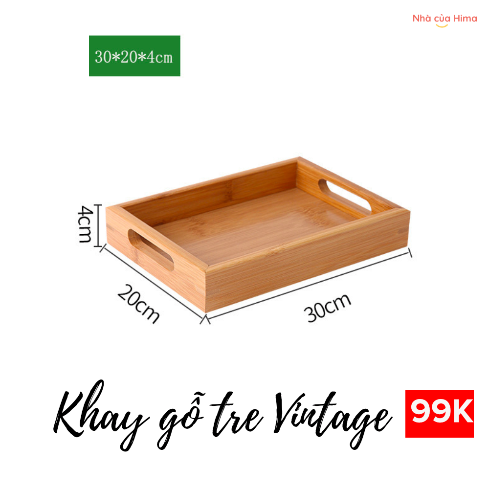 Khay gỗ tre có quai 30x20x5cm KG5