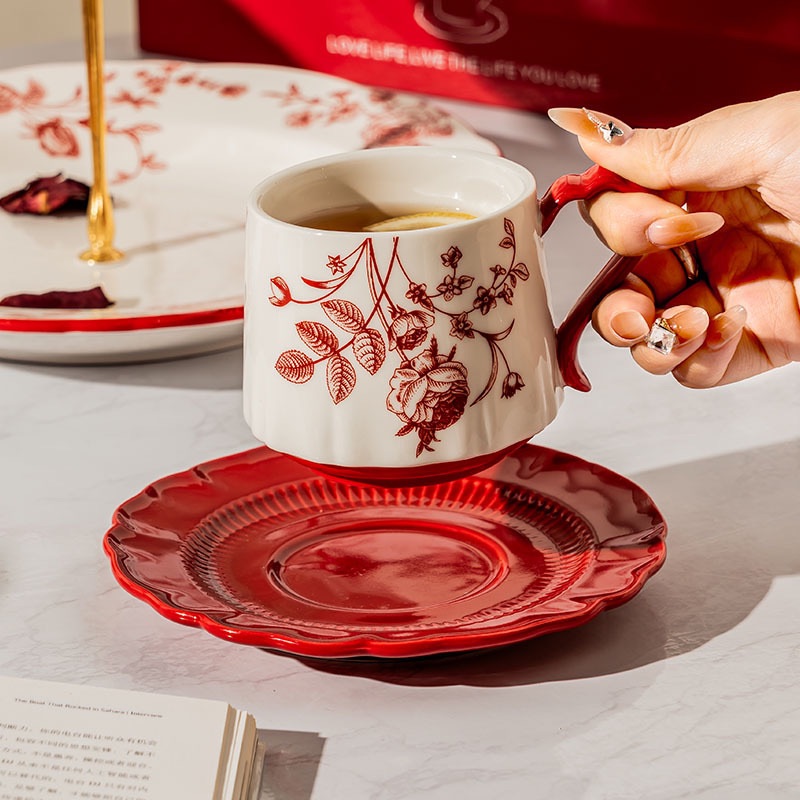 Set cốc và đĩa Belive đỏ 250ml