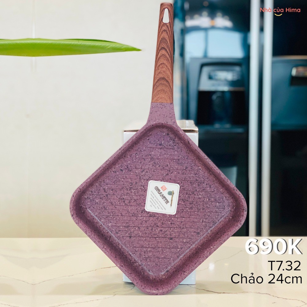 Chảo vuông MGC chống dính 24cm - đá granite - không nắp - tay cầm gỗ - màu tím T7.32