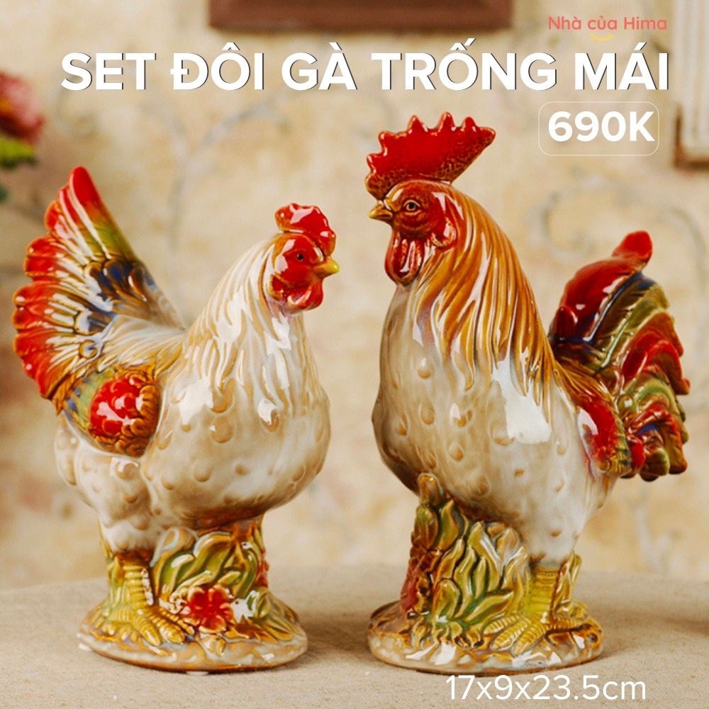 Đôi gà trống mái decor