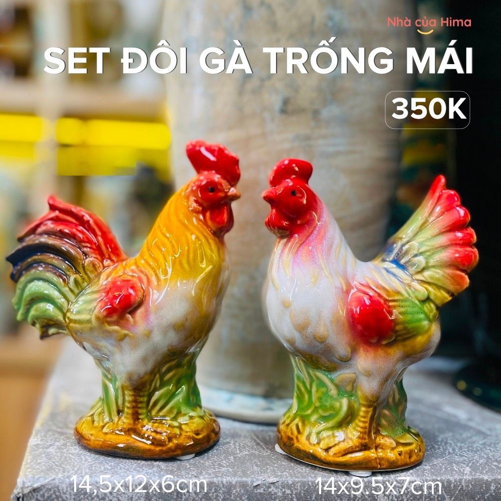 Đôi gà trống mái decor size nhỏ