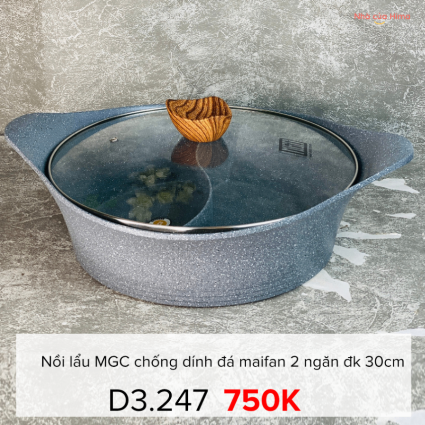 Nồi lẩu MGC chống dính đá maifan 2 ngăn đk 30cm