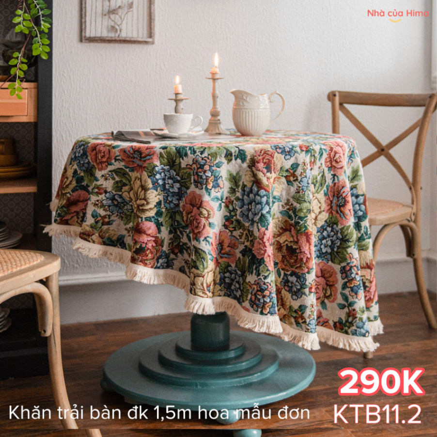 Khăn trải bàn tròn đk 1,5m hoa mẫu đơn KTB11.2