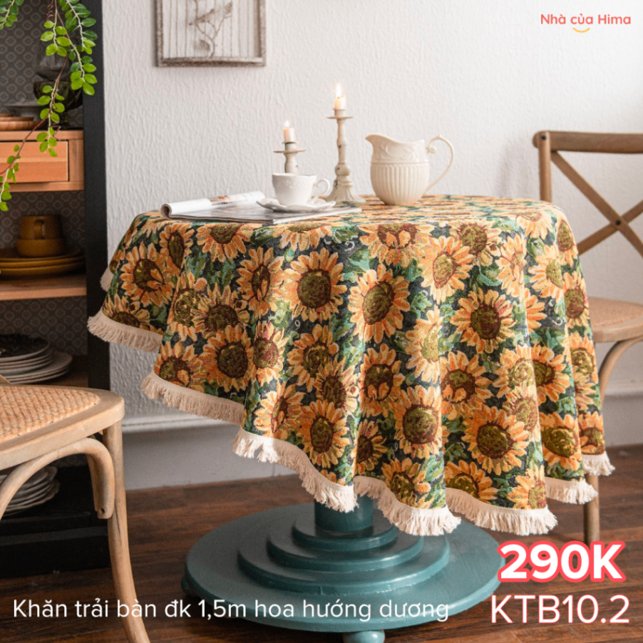 Khăn trải bàn tròn đk 1,5m hoa hướng dương KTB10.2