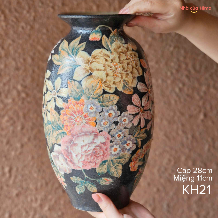 Bình gốm ly miệng loe ngàn hoa Khánh Hương cao 28cm, M11cm KH21