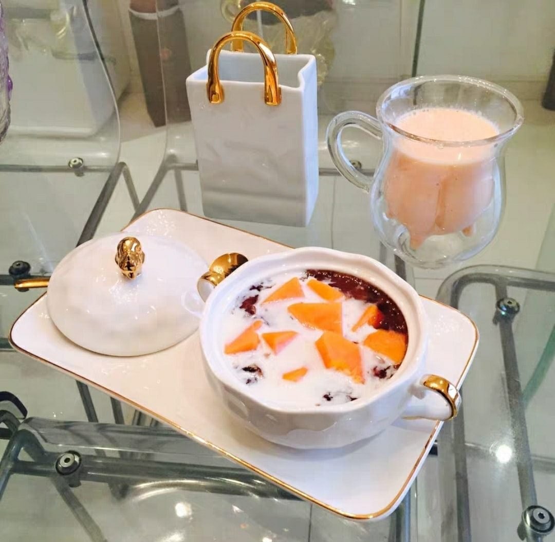 Set ăn sáng sang chảnh trắng đĩa chữ nhật