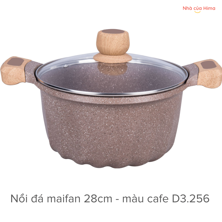 Nồi canh chống dính - hãng MGC - đá maifan - tay cầm gỗ - màu cafe - 28cmx15cm- 7.8L -D3.256