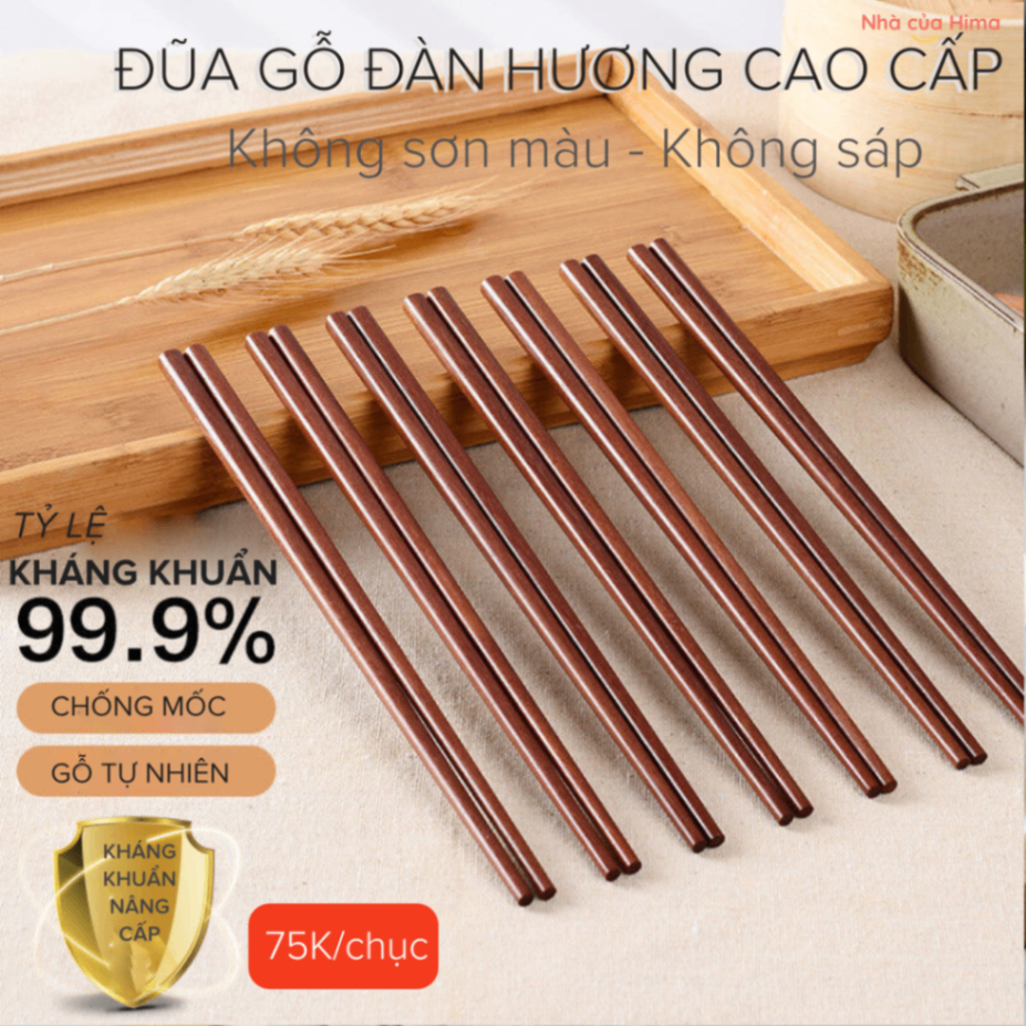 10 Đôi đũa gỗ đàn hương cao cấp không sơn màu, không sáp, không mốc, kháng khuẩn