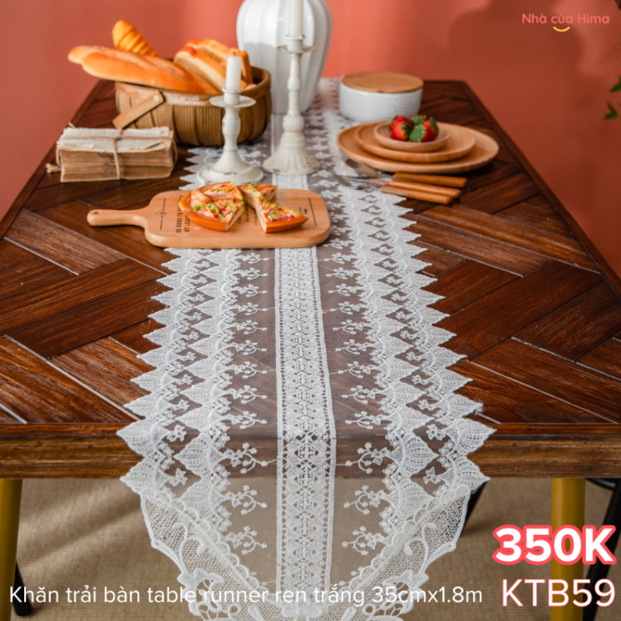 Khăn trải bàn table runner ren trắng 35cmx1.8m KTB59