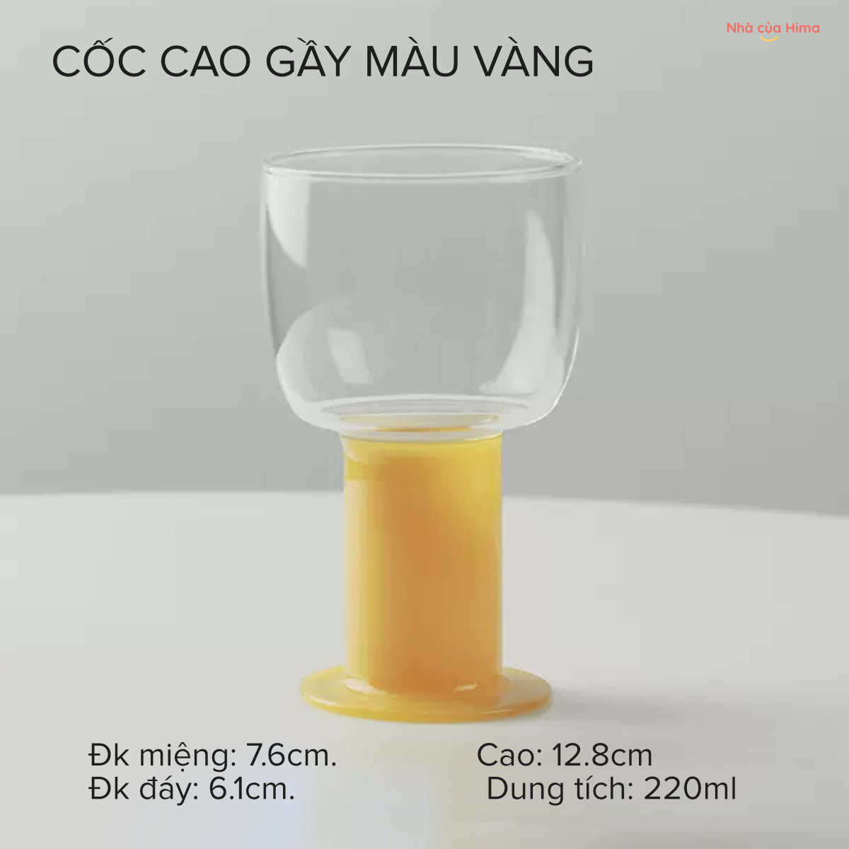 Cốc thuỷ tinh chịu nhiệt nghệ thuật chân cao gầy màu vàng