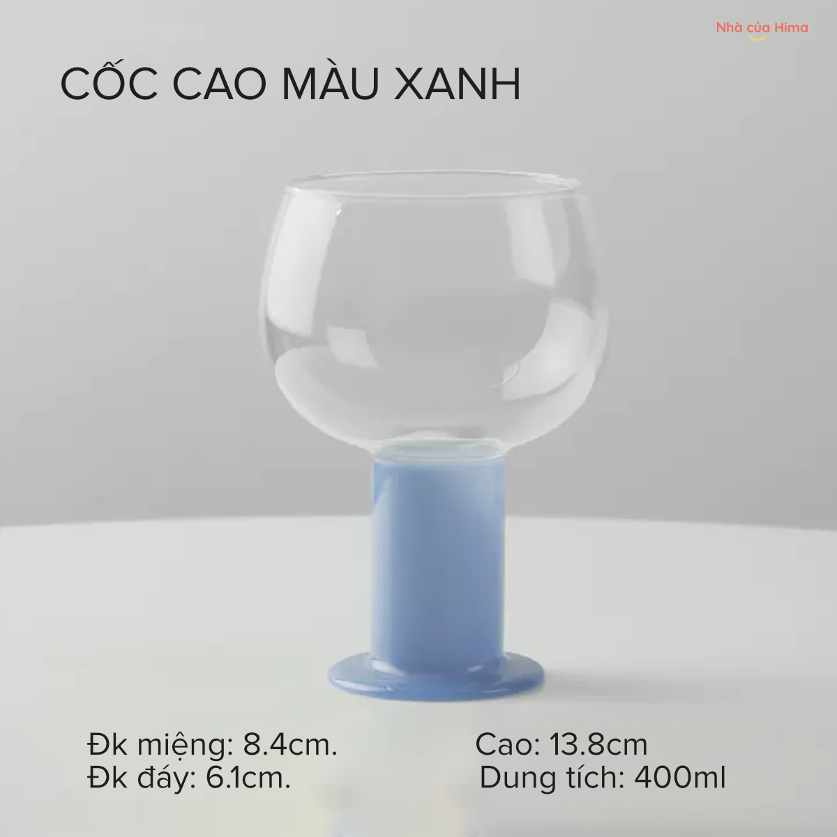 Cốc thuỷ tinh chịu nhiệt nghệ thuật chân cao to mũm mĩm màu xanh dương