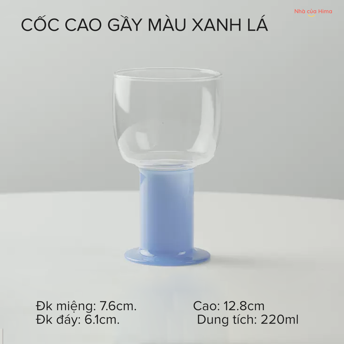 Cốc thuỷ tinh chịu nhiệt nghệ thuật chân cao gầy màu xanh dương