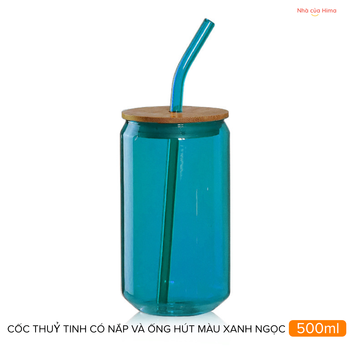Cốc thủy tinh có nắp và ống hút màu xanh ngọc 500ml CTT26.2