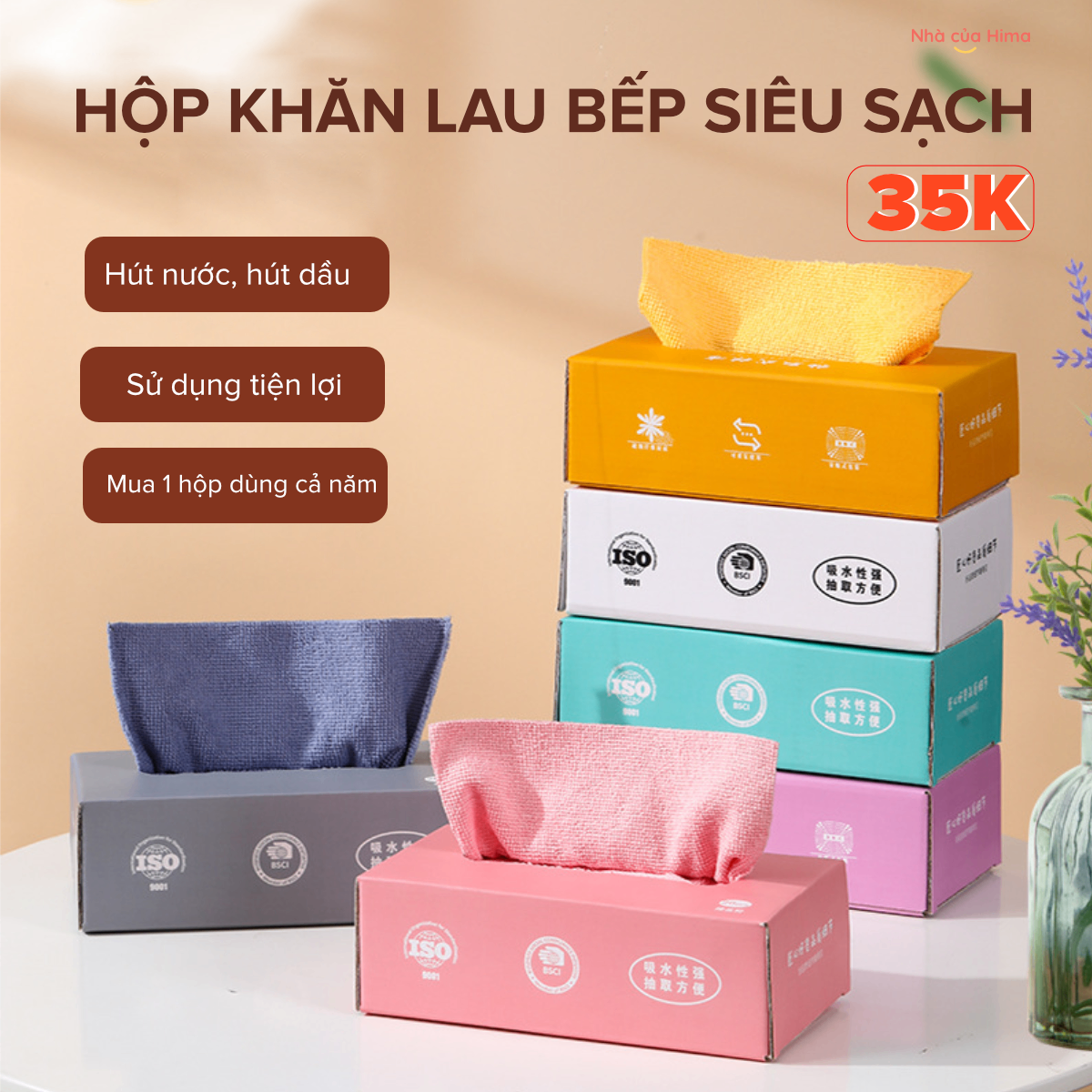 Hộp Khăn Lau Bếp Thấm Nước Không Rụng Lông Cao Cấp 19x19cm