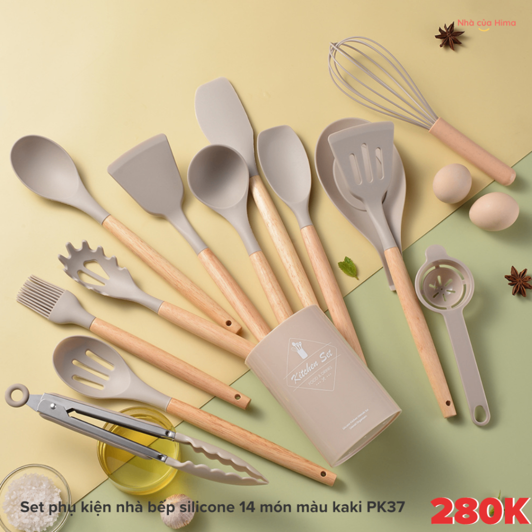 Set phụ kiện nhà bếp silicone 14 món màu xám PK37