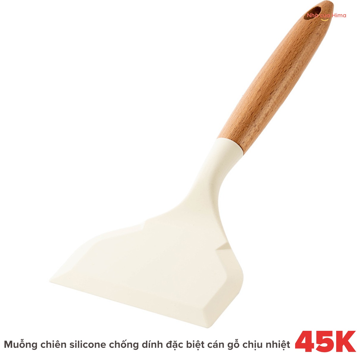 Muỗng chiên silicone chống dính đặc biệt cán gỗ chịu nhiệt màu kem PK28