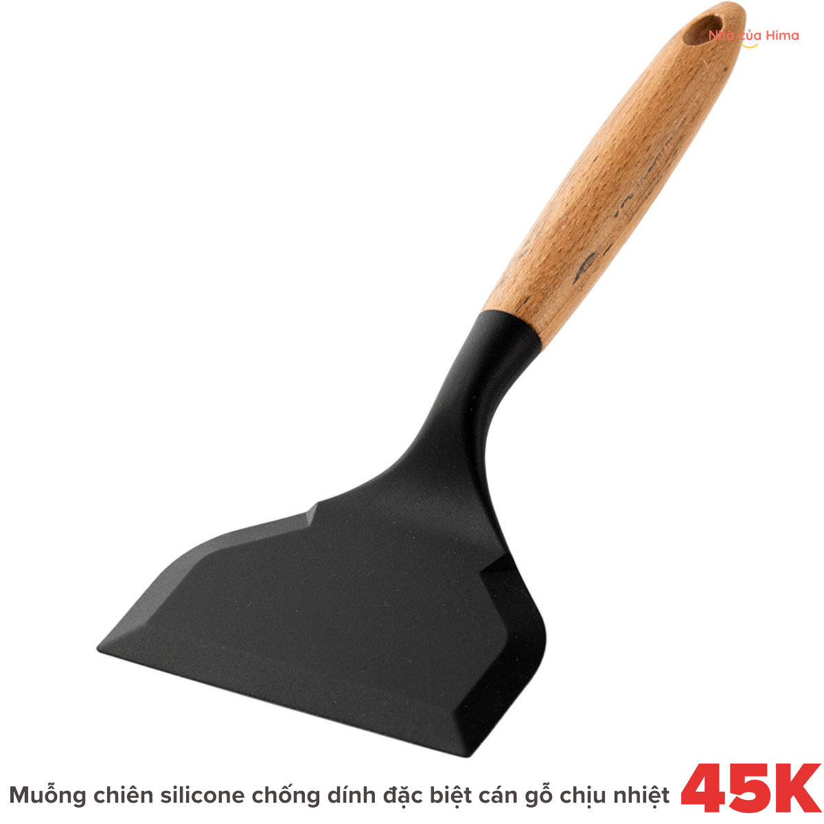 Muỗng chiên silicone chống dính đặc biệt cán gỗ chịu nhiệt màu đen PK27