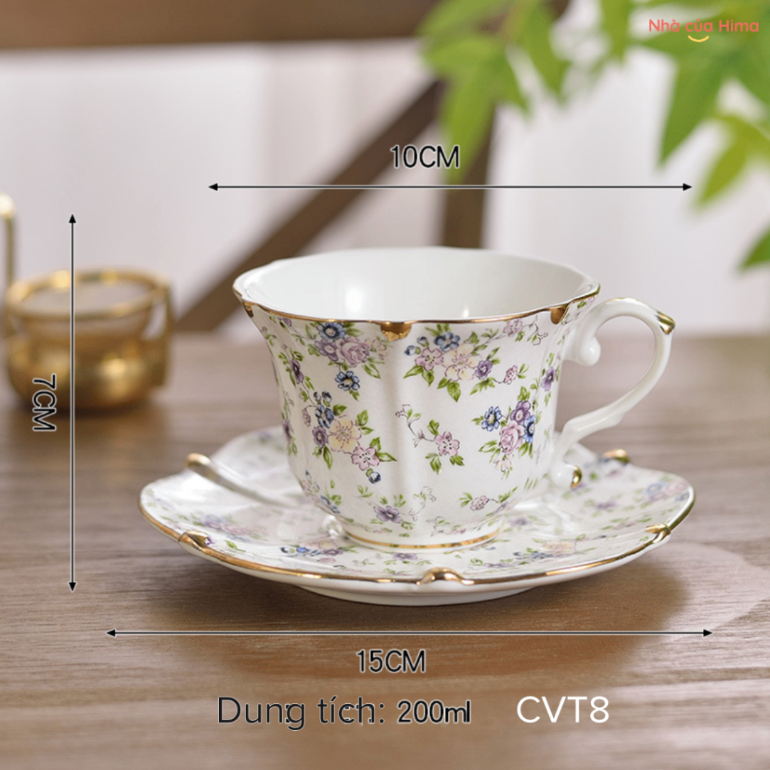 Set cốc trà chiều Vintage sang trọng hoa đồng nội CVT8.3