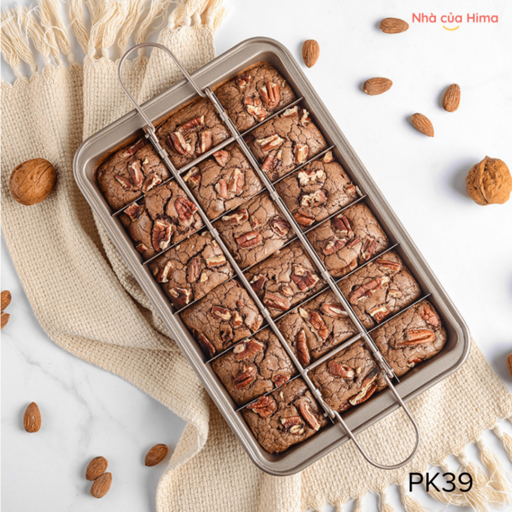 Khay Nướng Brownie Khuôn Bánh Vuông Đáy Dày Chống Dính Có Quai Xách