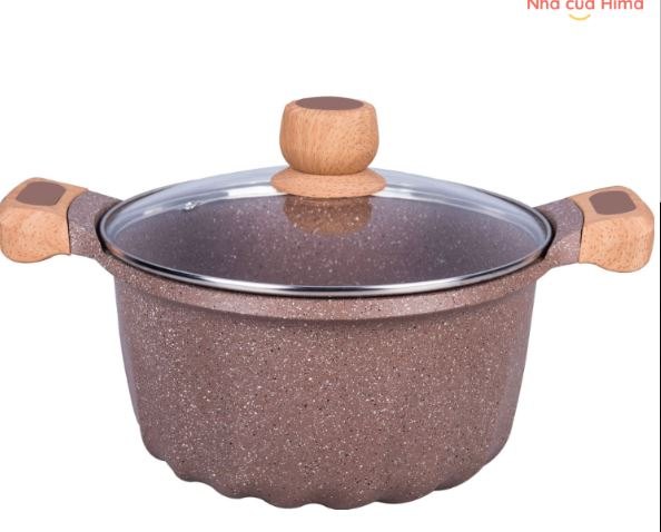 Nồi canh/hầm chống dính - hãng MGC - đá maifan - 2 tai cầm gỗ - màu cafe- 16cm -D3.258