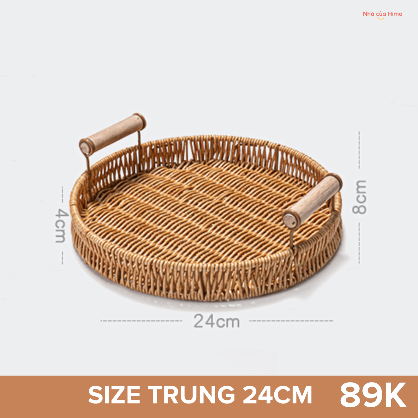 Khay giả mây chất liệu PP không mốc có quai xách sz trung đk 24cm