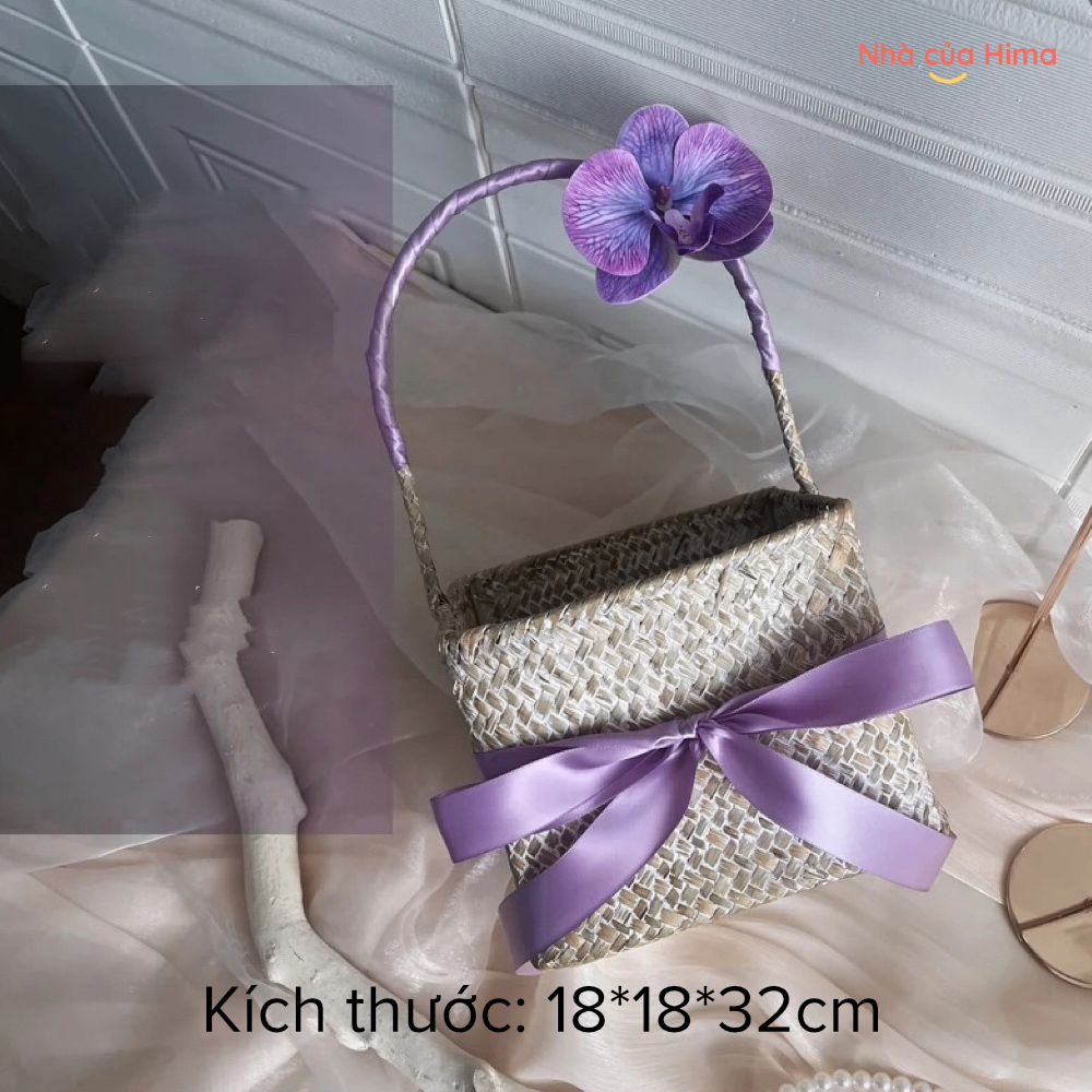 Giỏ quà hoa lan tím 18*18*32cm