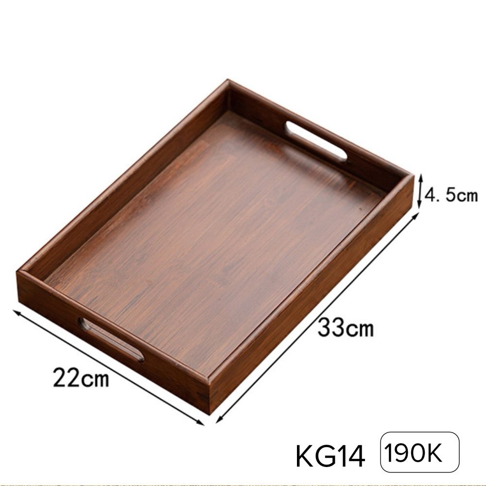 Khay gỗ tre màu óc chó, có quai cầm cao 33*22*4.5cm - KG14