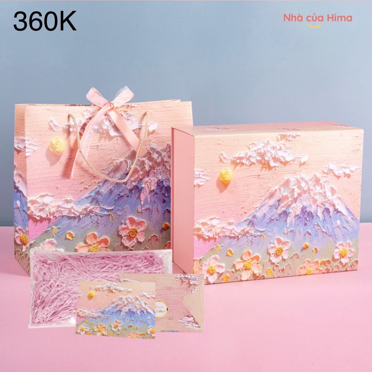 Set Hộp quà núi phú sĩ (gồm túi, hộp và thiếp) 34*27*14cm