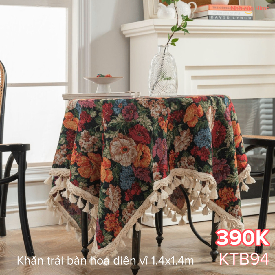 Khăn trải bàn tròn hoa diên vĩ 1.4x1.4m